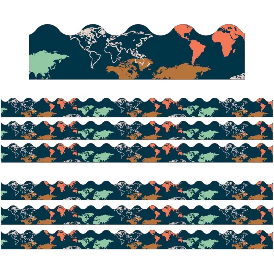 Let's Explore World Map Scalloped Border, 39 Feet Per Pack, 6 Packs {1}