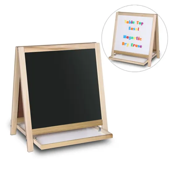 Magnetic Table Top Easel White Dry Erase/Black Chalkboard, 19.5"H x 18"W {1}