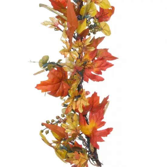9 ft. Artificial Garland with Lights - Fall Harvest Leaf {2}