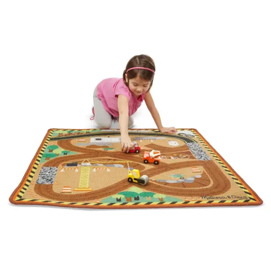 Round the Construction Zone Work Site Rug & Vehicle Set {3}