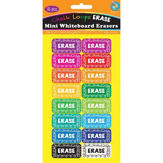Non-Magnetic Mini Whiteboard Erasers, Chalk Loops, Pack of 16 {1}