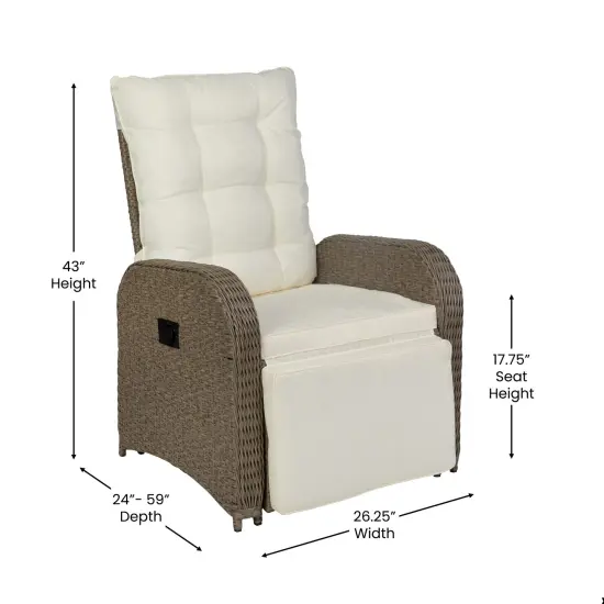 Merrick Lane Selci Modern Style Patio Wicker Rattan Indoor/Outdoor Recliner Lounge Chair with Side Table and Adjustable Back Beige/BrownFrame {6}