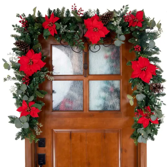 9 ft. Artificial Christmas Garland with Lights - Christmas Poinsettia {3}