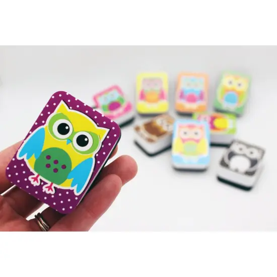 Non-Magnetic Mini Whiteboard Erasers, Color Owls, 10 Per Pack, 3 Packs {3}