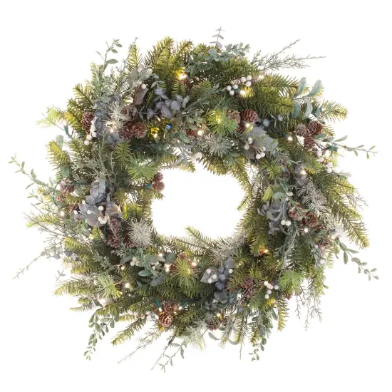 Lighted Christmas Wreath - Rustic White Berry {1}