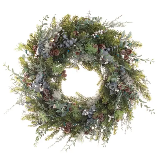 Lighted Christmas Wreath - Rustic White Berry {2}