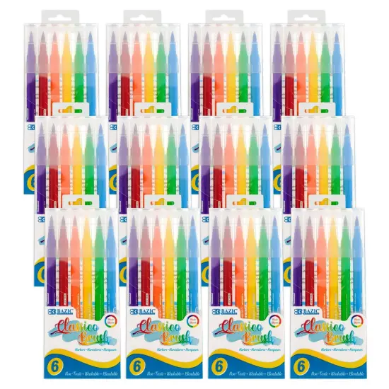 Washable Brush Markers, Classic Colors, 6 Per Pack, 12 Packs {1}