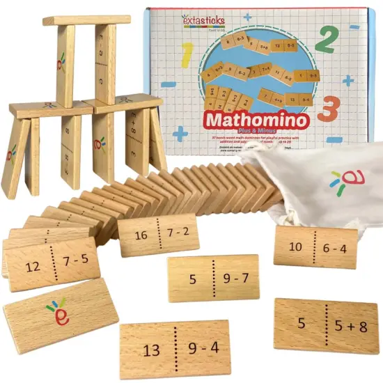 Mathomino Plus & Minus up to 20 Addition & Subtraction Wooden Math Domino Game {1}
