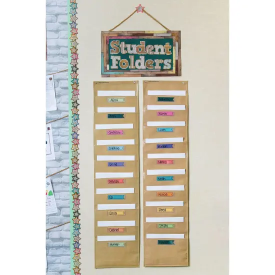 File Storage Pocket Chart, 10 Pockets, Burlap Design, 14" x 58" {3}