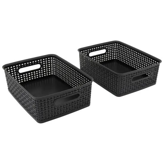 Black Plastic Weave Bins, Medium, Pack of 2 {1}