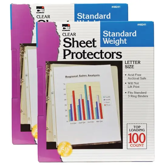 Sheet Protectors, Clear, Standard Weight, Letter Size, 100 Per Box, 2 Boxes {1}