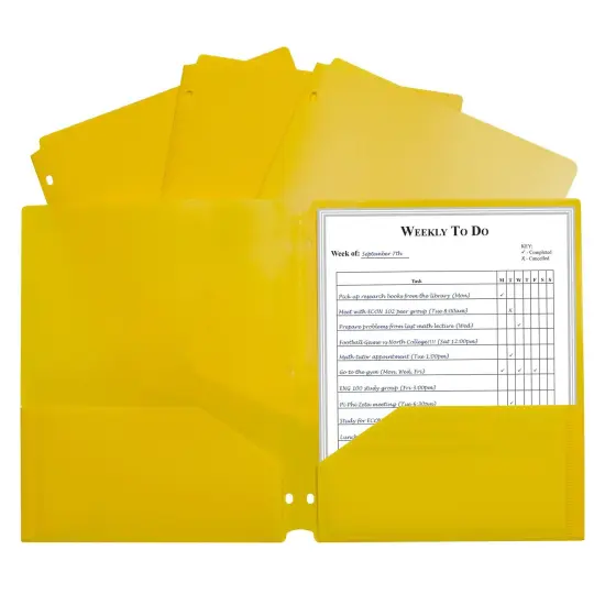 Two-Pocket Heavyweight Poly Portfolio Folder with Three-Hole Punch, Yellow, Pack of 25 {2}