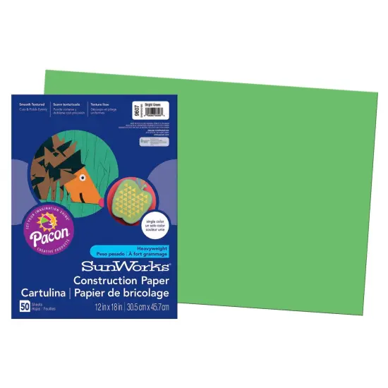 Construction Paper, Bright Green, 12" x 18", 50 Sheets Per Pack, 5 Packs {1}