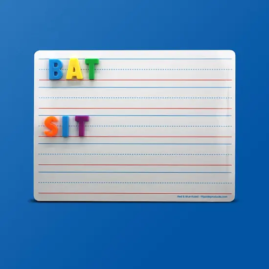 Magnetic Dry Erase Learning Mat, Two-Sided Red & Blue Ruled/Plain, 9" x 12", Pack of 48 {3}