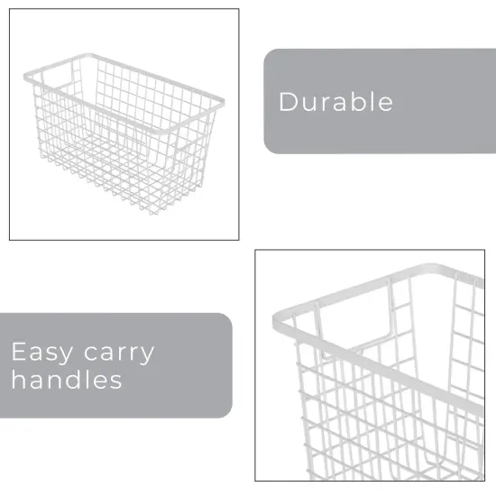 Smart Design Nestable Basket Organizer with Handles - Steel - 6 x 12 x 6 - White - Set of 4 {5}