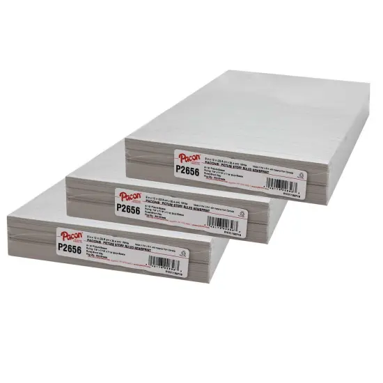 Newsprint Handwriting Paper, Picture Story, 7/8" x 7/16" x 7/16" Ruled Short, 9" x 12", 500 Sheets Per Pack, 3 Packs {1}
