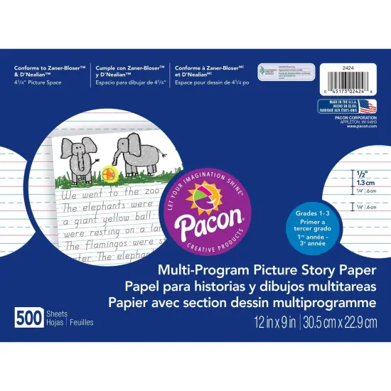 Multi-Program Picture Story Paper, 1/2" Ruled, White, 12" x 9", 500 Sheets {1}