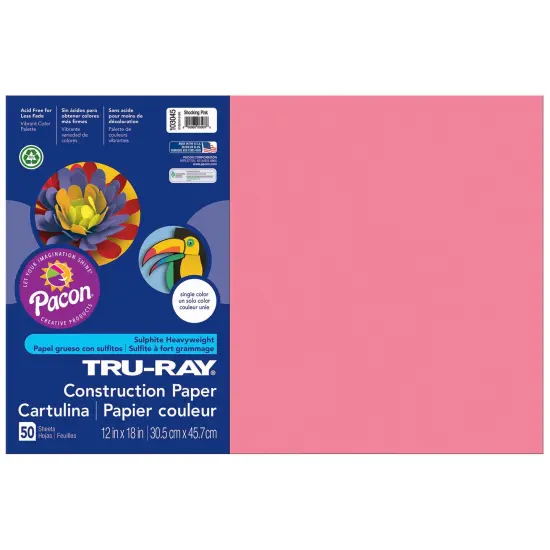 Construction Paper, Shocking Pink, 12" x 18", 50 Sheets Per Pack, 5 Packs {2}