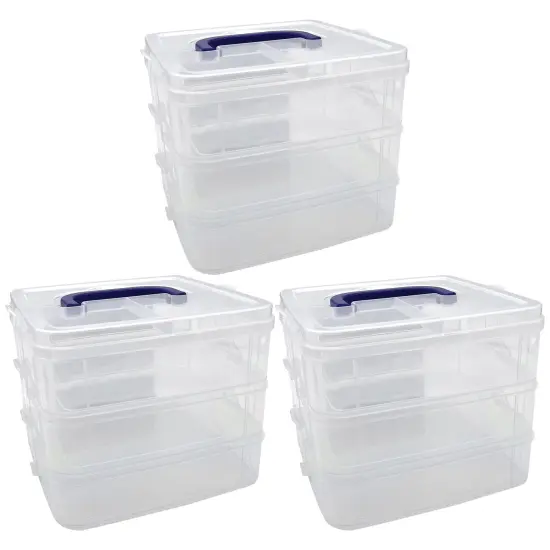 Clear Stackable Storage Containers - 3 Tiers - Pack of 3 {1}