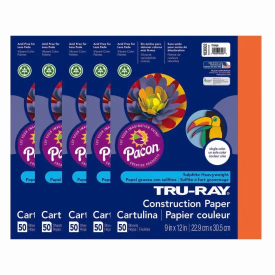 Construction Paper, Orange, 9" x 12", 50 Sheets Per Pack, 5 Packs {1}