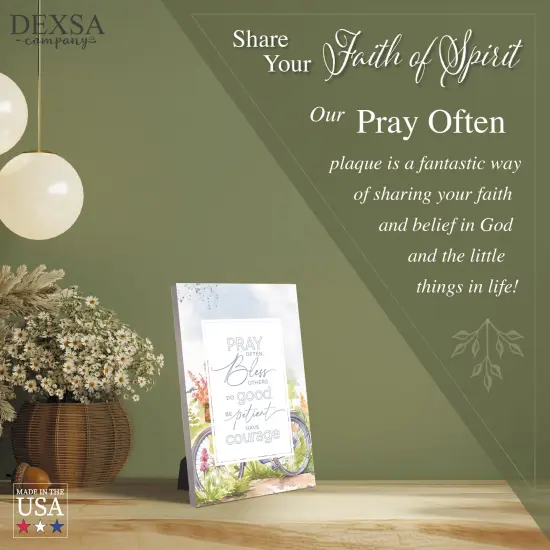 Pray Often Wood Plaque with Easel and Hook Wall Tabletop Art - 6 inches x 9 inches {4}