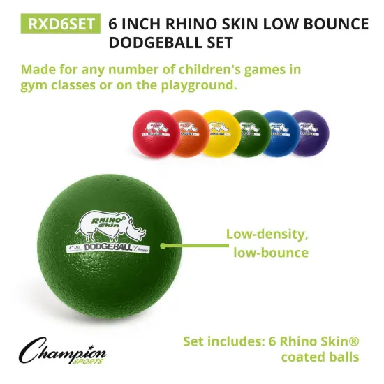 Rhino Skin&reg; 6-Inch Low Bounce Dodgeball Set, Assorted Colors, Set of 6 {2}