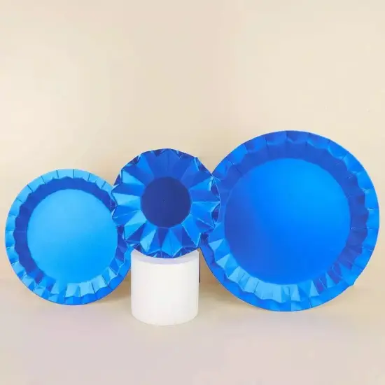 25 ROYAL BLUE 7" Metallic Round Paper Salad Dinner Plates {1}