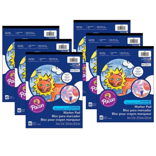 Marker Pad, White, 9" x 12", 40 Sheets, Pack of 6 {1}
