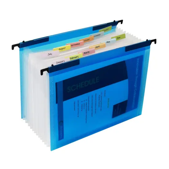 Expanding File Folder, 13-Pocket, Hanging Tabs, Bright Blue, Pack of 3 {4}