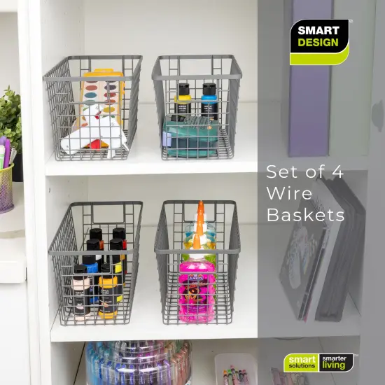 Smart Design Nestable Basket Organizer with Handles - Steel - 6 x 12 x 6 - Gunmetal - Set of 4 {6}