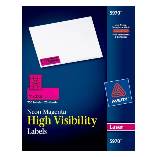 High-Visibility Labels, Permanent Adhesive, Neon Magenta, 1" x 2-5/8", 750 Labels {1}