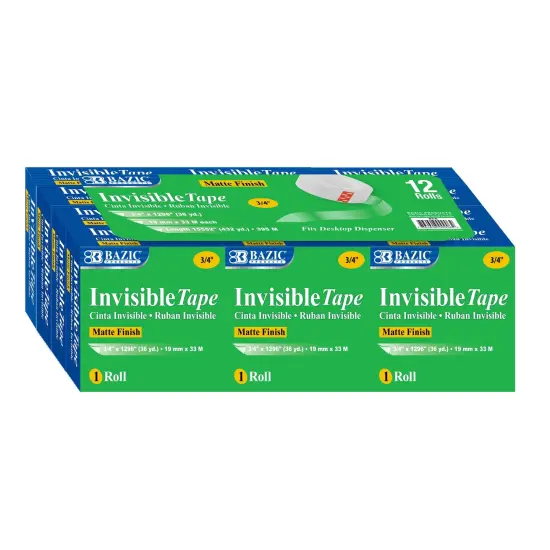 Tape Refill, Invisible Tape, 3/4" x 1000", 12 Rolls Per Pack, 2 Packs {5}