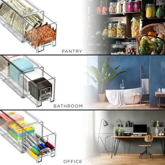 Sorbus 2 Pack Small Clear Stackable Pull-Out Drawers - Organization and Storage Containers for Kitchen, Pantry, Bathroom and More {6}
