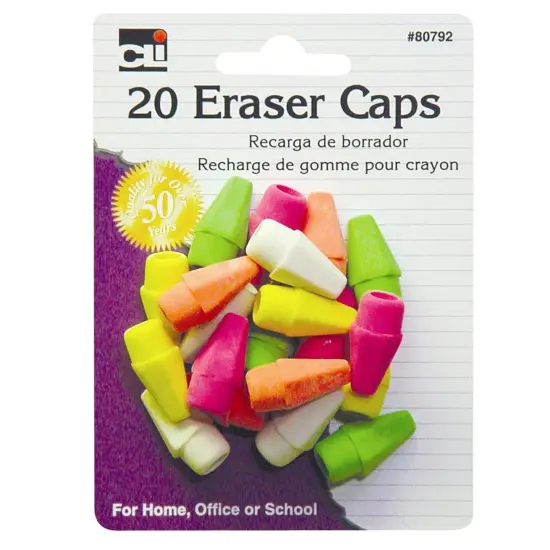 Pencil Eraser Caps, Assorted Neon Colors, 20 Per Pack, 12 Packs {2}