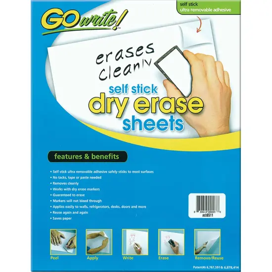 Dry Erase Sheets, Self-Adhesive, White, 8-1/2" x 11", 30 Sheets {2}