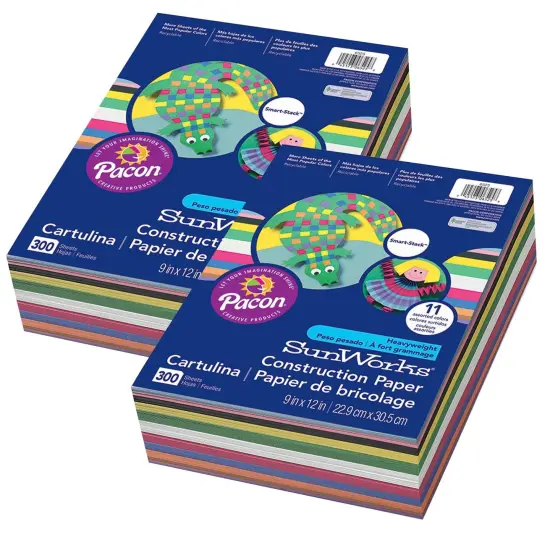 Construction Paper, 11 Assorted Colors, 9" x 12", 300 Sheets Per Pack, 2 Packs {1}
