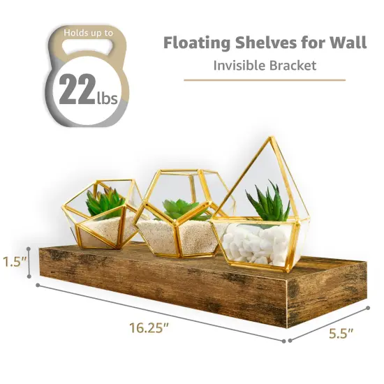 3 Pack 16 Inch Sorbus Coastal Rectangle Floating Shelves - for Home Decor to Display Trophies, Books, Frames, and more Brown {8}