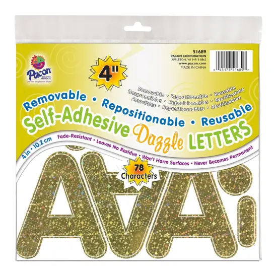 Self-Adhesive Letters, Gold Dazzle, Puffy Font, 4", 78 Per Pack, 2 Packs {2}