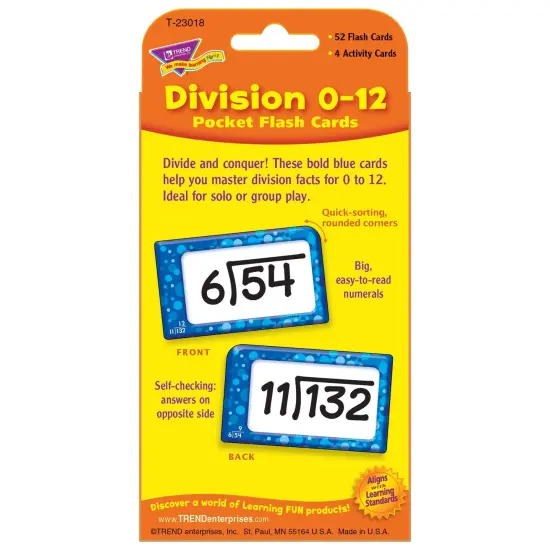 Division 0-12 Pocket Flash Cards, 6 Packs {4}