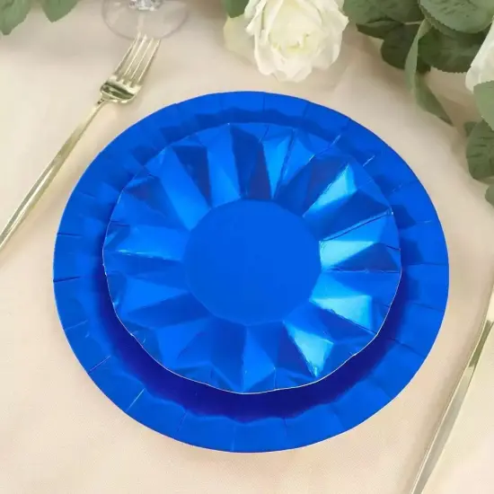 25 ROYAL BLUE 7" Metallic Round Paper Salad Dinner Plates {4}