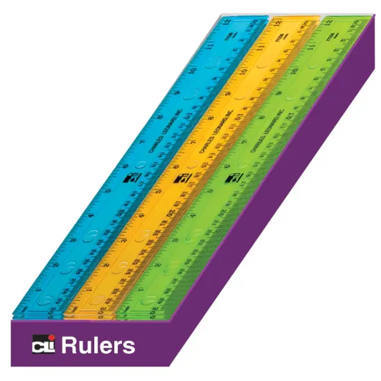 Plastic 12" Ruler, Flat, Translucent Assorted Colors, Pack of 36 {1}