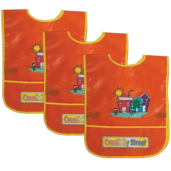 Children's Artist Smock, Ages 3 to 8, Orange, 15" x 12", Pack of 3 {1}