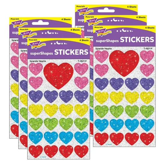 Sparkle Hearts superShapes Stickers-Sparkle, 100 Per Pack, 6 Packs {1}