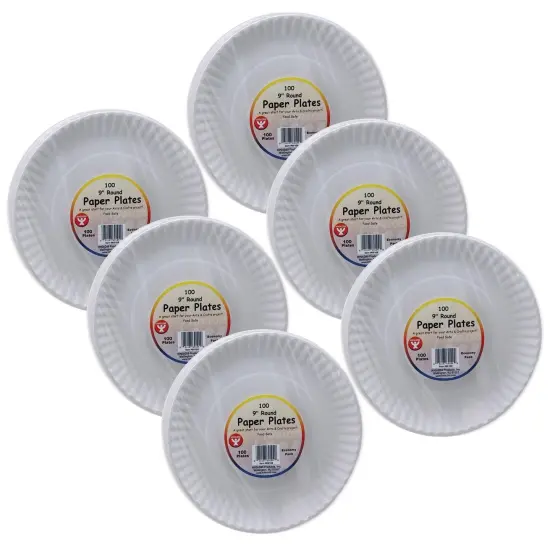 White Paper Plates, 9-Inch, 100 Per Pack, 6 Packs {1}