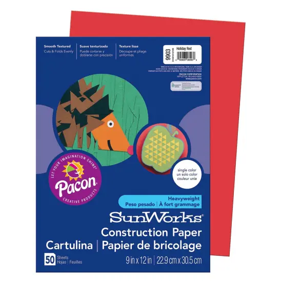 Construction Paper, Holiday Red, 9" x 12", 50 Sheets Per Pack, 10 Packs {2}
