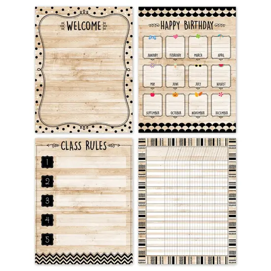Core Decor Black, White, and Wood Classroom Essentials 4-Chart Pack {1}