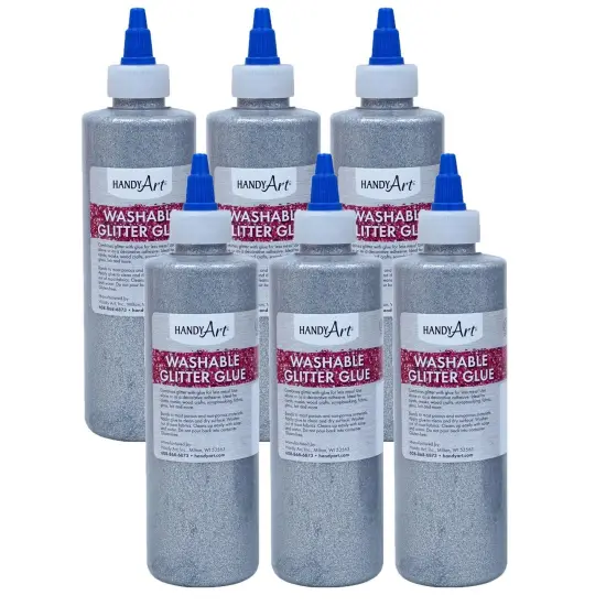 Washable Glitter Glue, 8 oz., Silver, Pack of 6 {1}