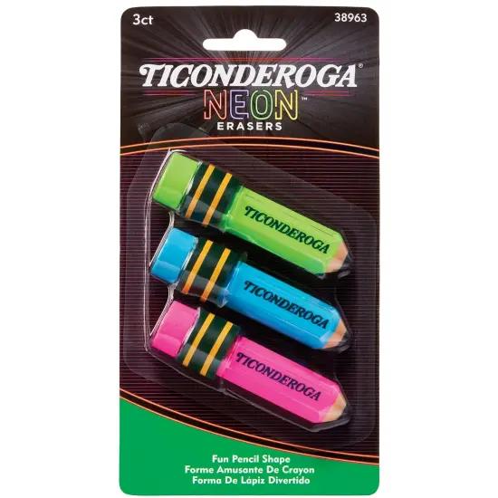 Pencil Shaped Neon Erasers, 3 Per Pack, 6 Packs {3}