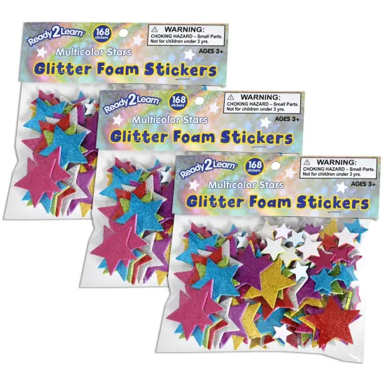 Glitter Foam Stickers - Stars - Multicolor, 168 Per Pack, 3 Packs {1}