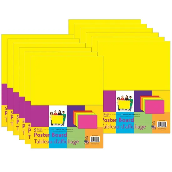 Neon Poster Board, 5 Assorted Colors, 11" x 14", 5 Sheets Per Pack, 12 Packs {1}